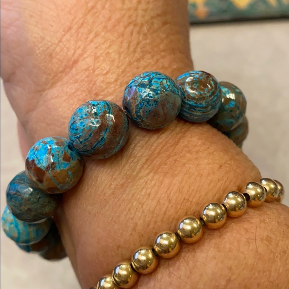 Blue Flower Agate - Stretch Bangle Bracelet